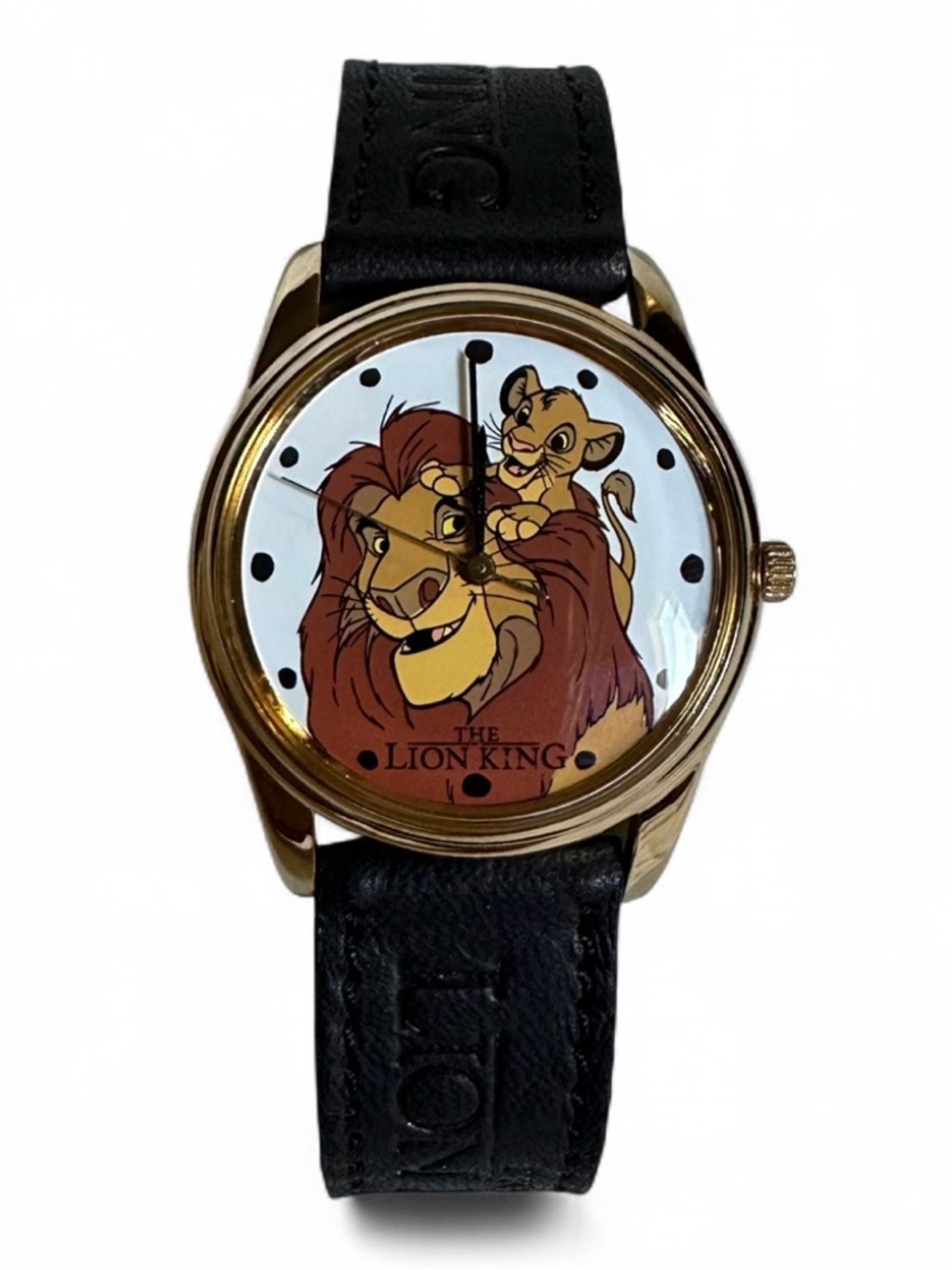 Vintage ‘94 Lion King Timex Gold Tone Movie Promo Watch - Black Leather Strap